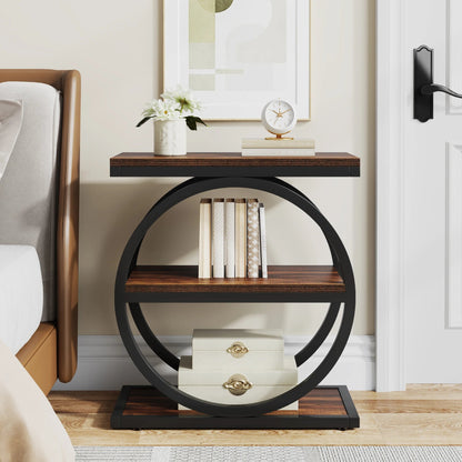 Isyvelra - Industrial Narrow Wooden Side Table with 3 Storage Shelves 4