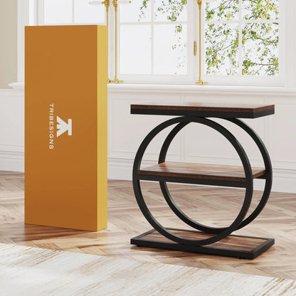 Isyvelra - Industrial Narrow Wooden Side Table with 3 Storage Shelves 5