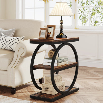 Isyvelra - Industrial Narrow Wooden Side Table with 3 Storage Shelves 7