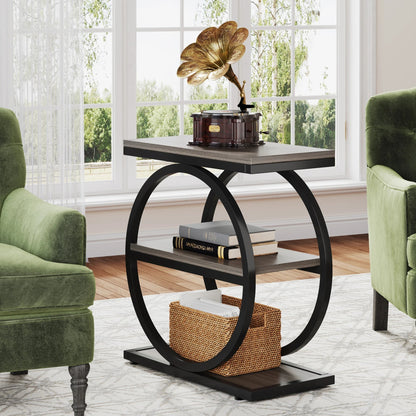 Isyvelra - Industrial Narrow Wooden Side Table with 3 Storage Shelves 0