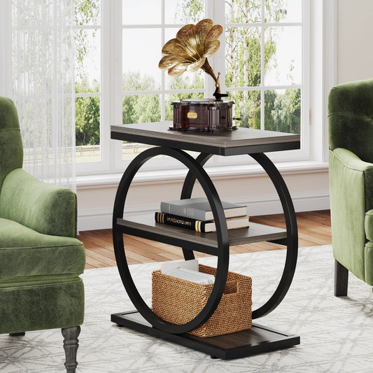 Isyvelra - Industrial Narrow Wooden Side Table with 3 Storage Shelves 0