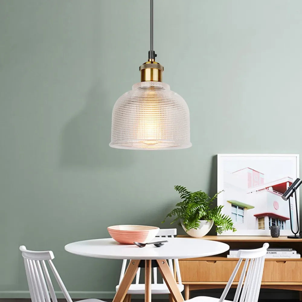 Retro pendant lamp – colored glass shade with brass finish 8