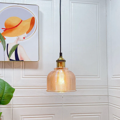 Retro pendant lamp – colored glass shade with brass finish 9