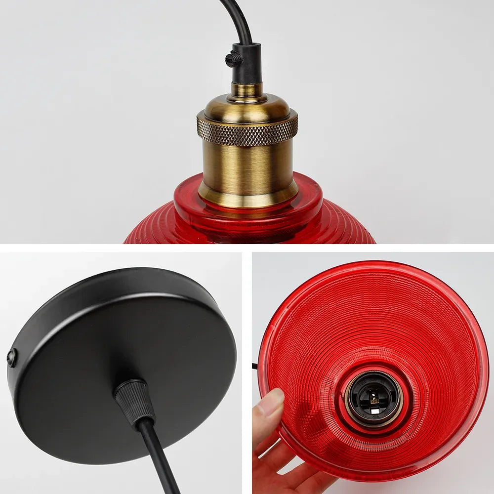 Retro pendant lamp – colored glass shade with brass finish 10
