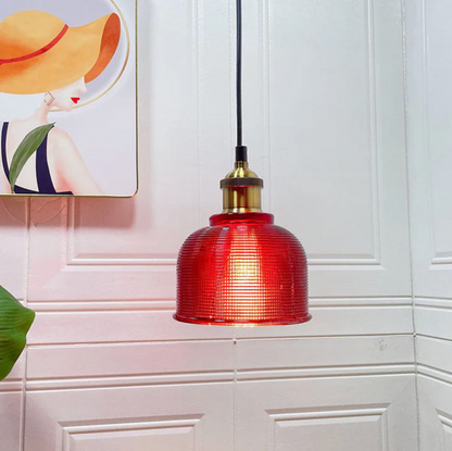Retro pendant lamp – colored glass shade with brass finish 0