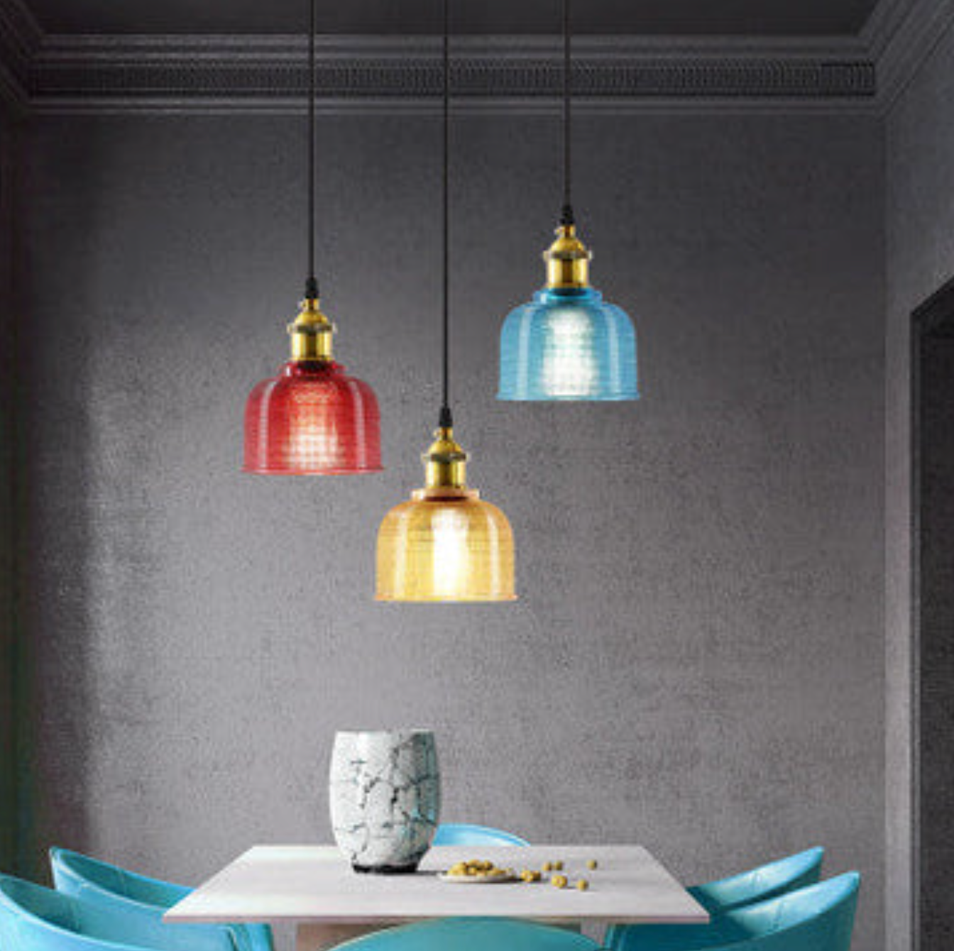 Retro pendant lamp – colored glass shade with brass finish 1