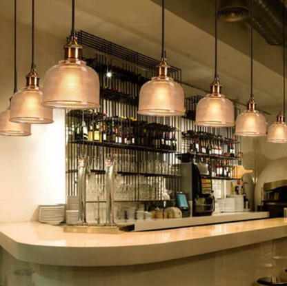 Retro pendant lamp – colored glass shade with brass finish 2