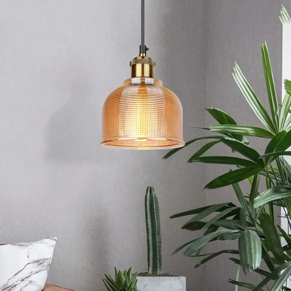 Retro pendant lamp – colored glass shade with brass finish 4