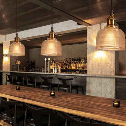 Retro pendant lamp – colored glass shade with brass finish 5