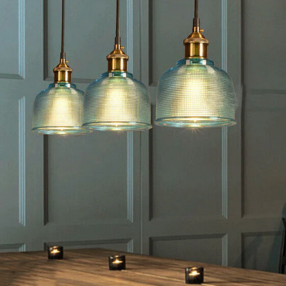 Retro pendant lamp – colored glass shade with brass finish 6
