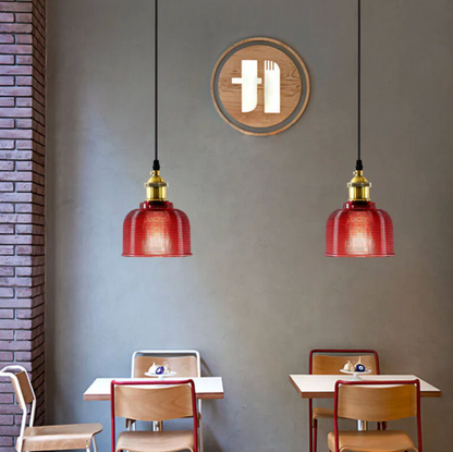 Retro pendant lamp – colored glass shade with brass finish 7