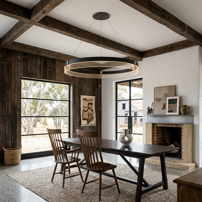 Elara Haus Stylish Nordic-Style Circular Chandelier – Minimalist Gold Accent Light