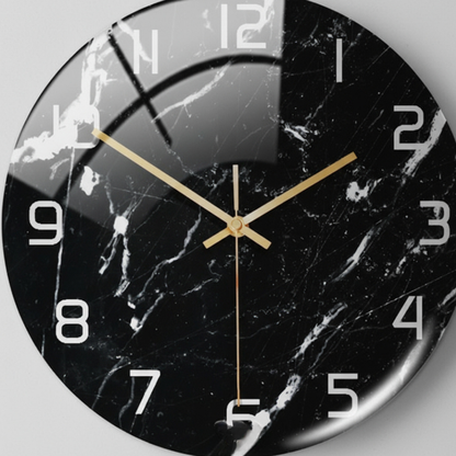 Elara Haus Stylish Nordic-Style Glossy Marble Print Wall Clock