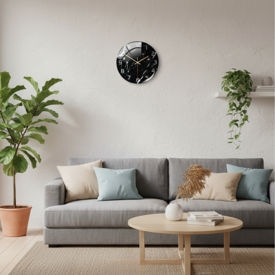 Elara Haus Stylish Nordic-Style Glossy Marble Print Wall Clock
