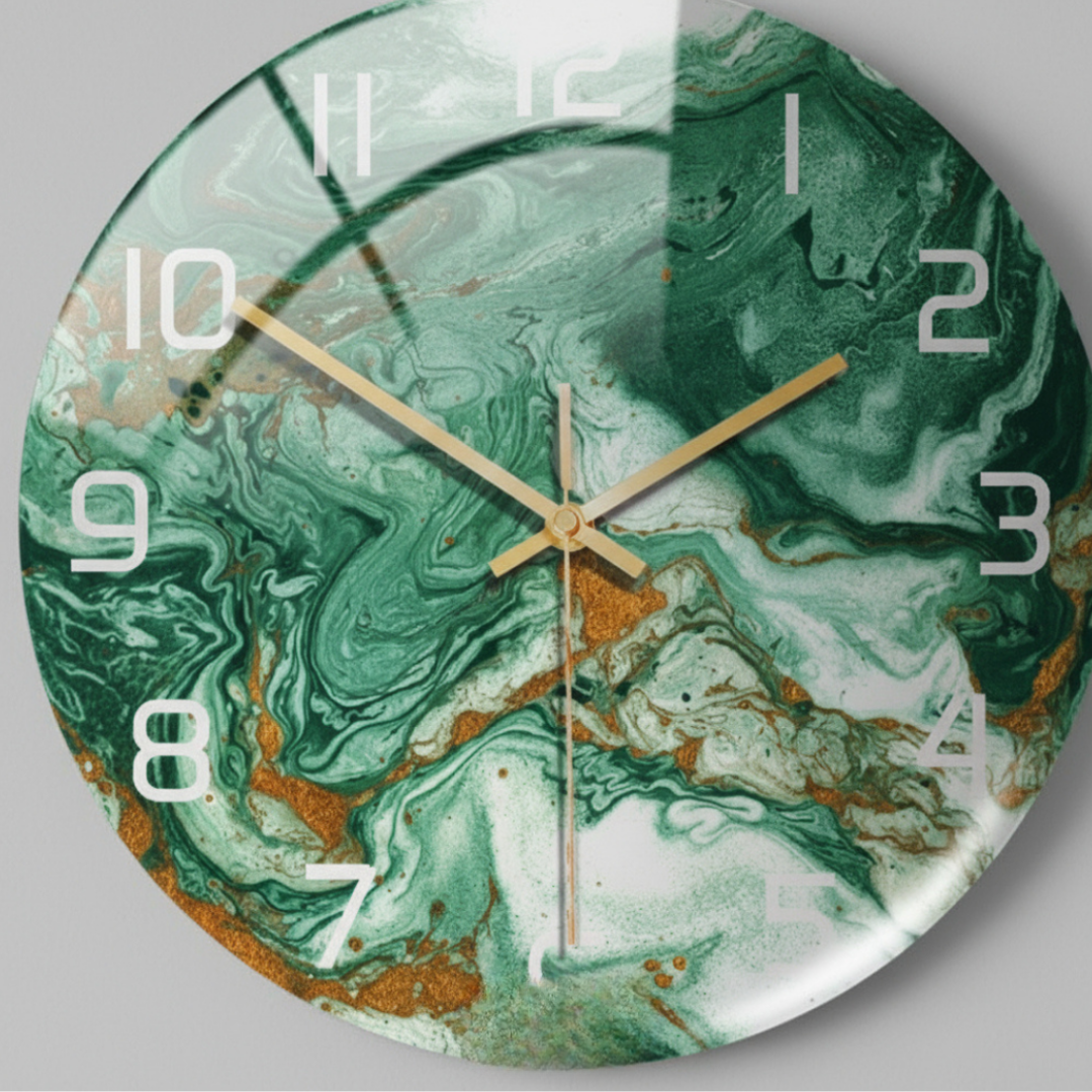 Elara Haus Stylish Nordic-Style Glossy Marble Print Wall Clock