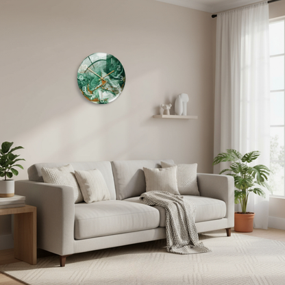 Elara Haus Stylish Nordic-Style Glossy Marble Print Wall Clock
