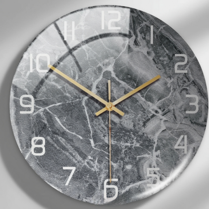 Elara Haus Stylish Nordic-Style Glossy Marble Print Wall Clock