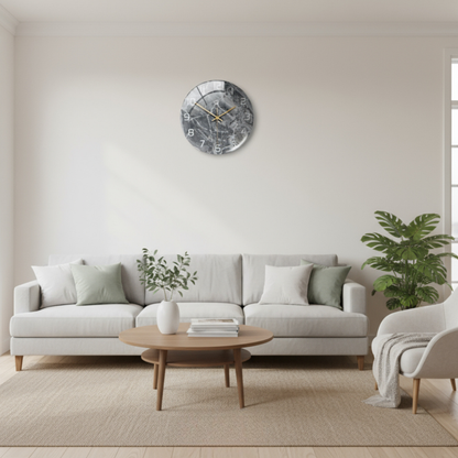Elara Haus Stylish Nordic-Style Glossy Marble Print Wall Clock