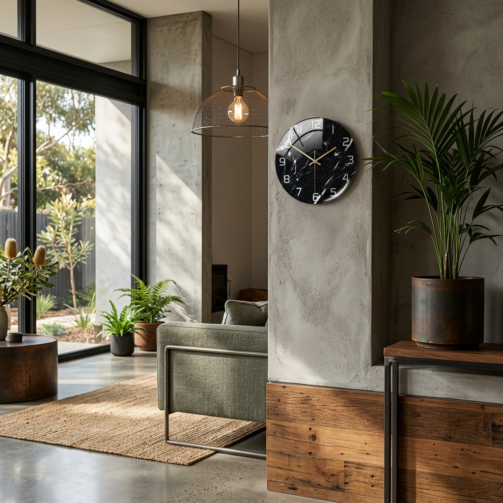 Elara Haus Stylish Nordic-Style Glossy Marble Print Wall Clock