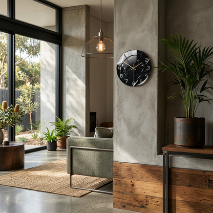 Elara Haus Stylish Nordic-Style Glossy Marble Print Wall Clock