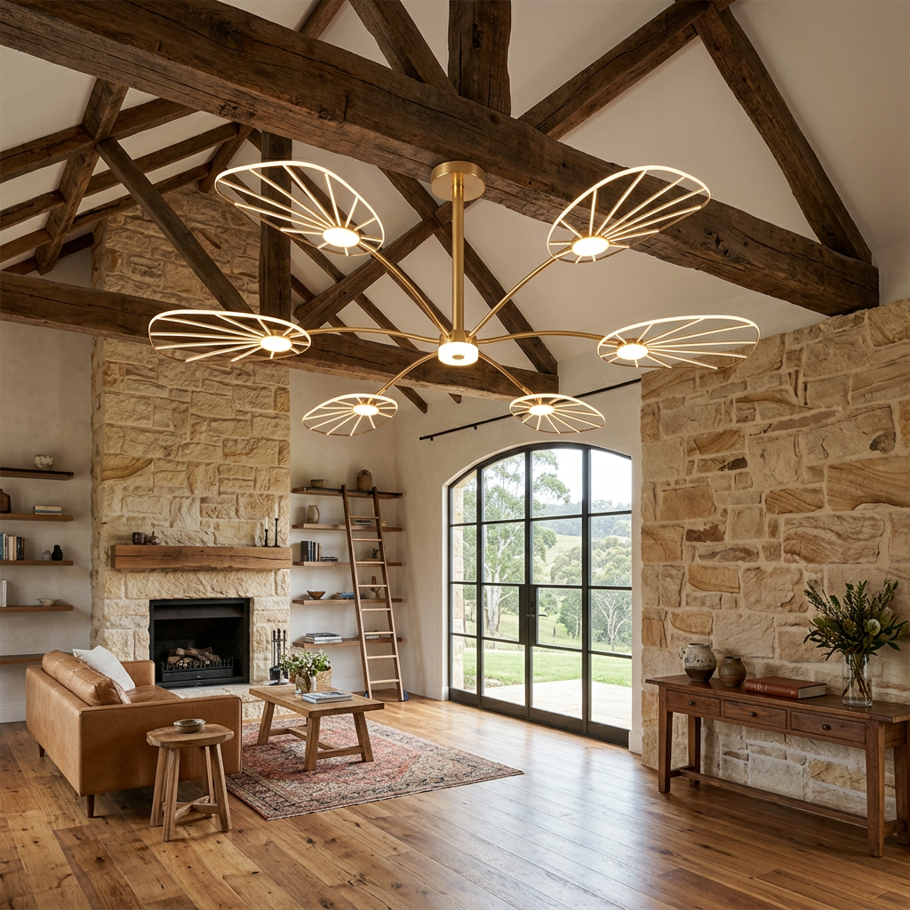 Elara Haus Stylish Nordic-Style Gold Chandelier – Architectural Petal Glow
