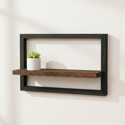 Elara Haus Stylish Rustic Wood & Metal Floating Shelf - Minimalist Interior Art