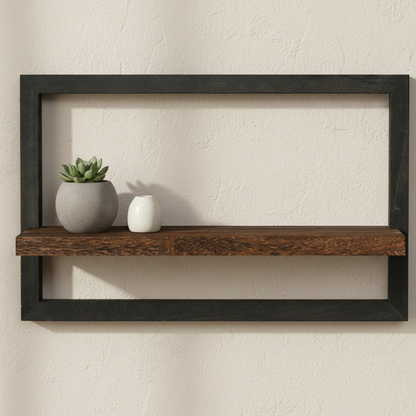 Elara Haus Stylish Rustic Wood & Metal Floating Shelf - Minimalist Interior Art