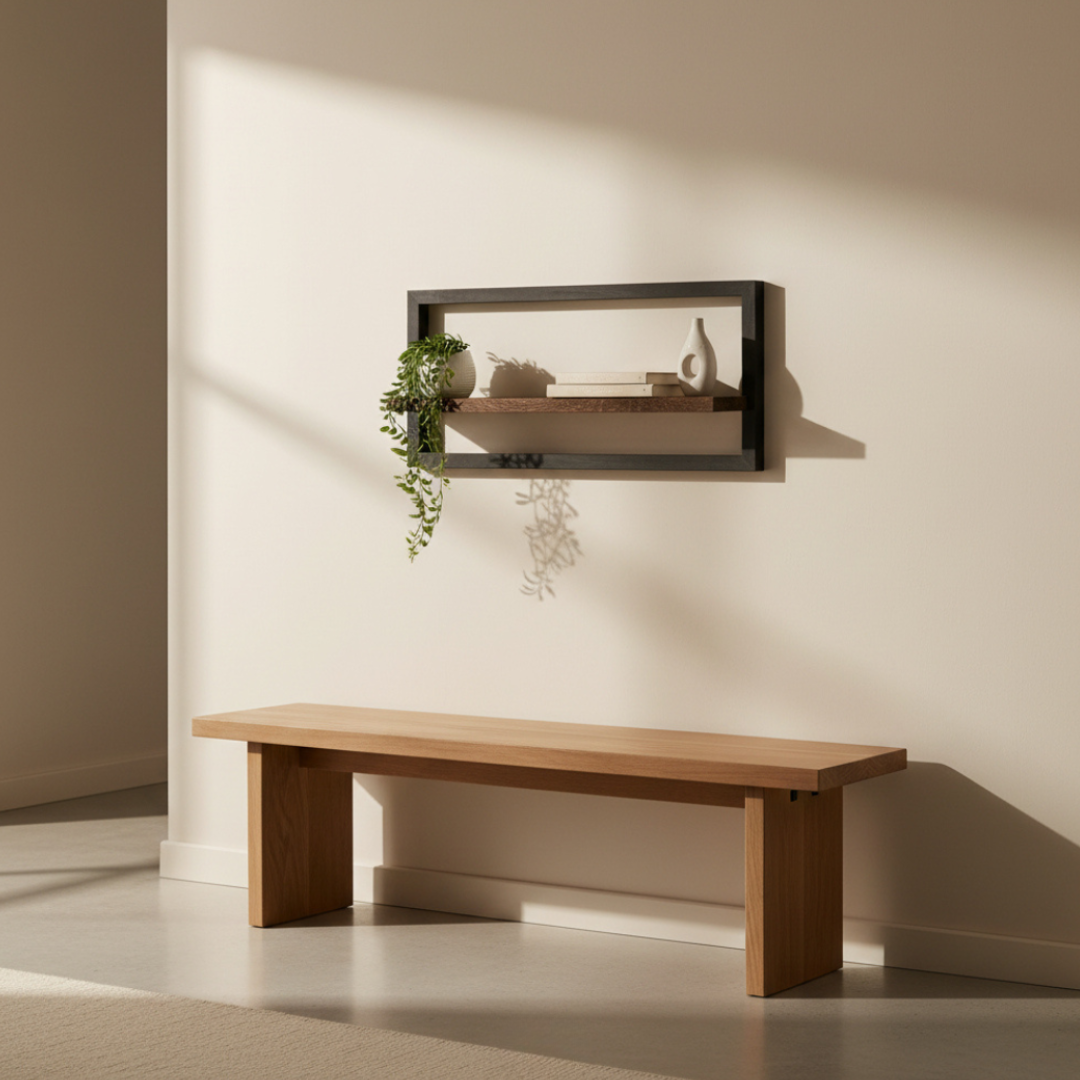 Elara Haus Stylish Rustic Wood & Metal Floating Shelf - Minimalist Interior Art