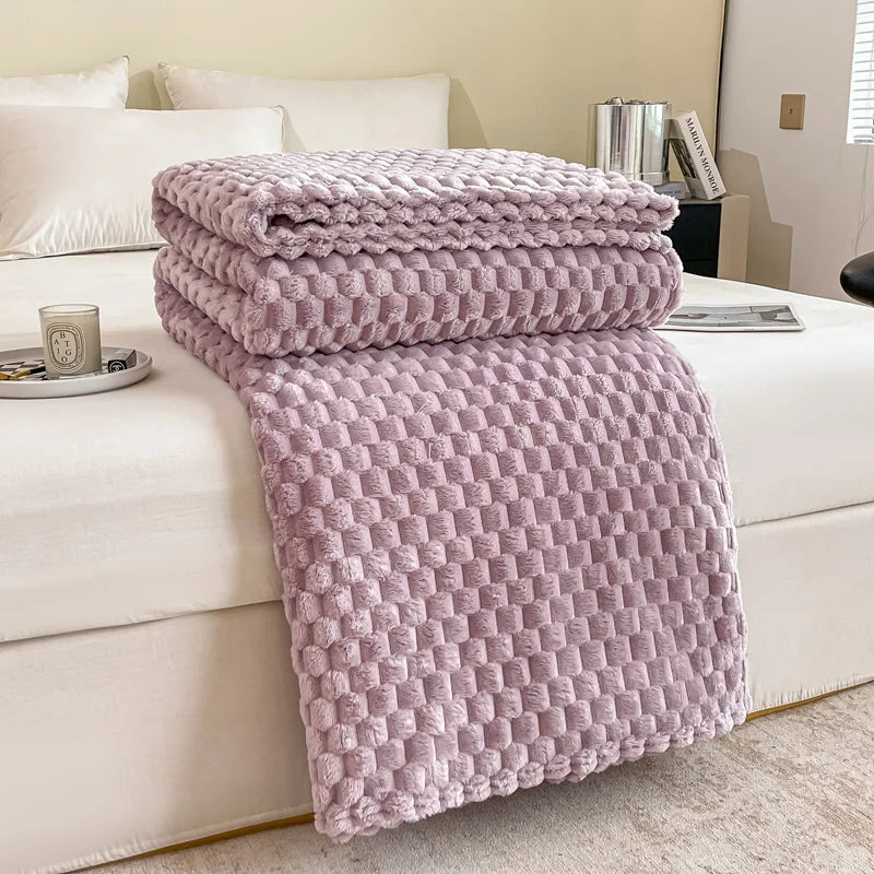 Caelidra - Checked Soft Velvet Blanket Warm Cozy Throw for Sofa and Bed 8