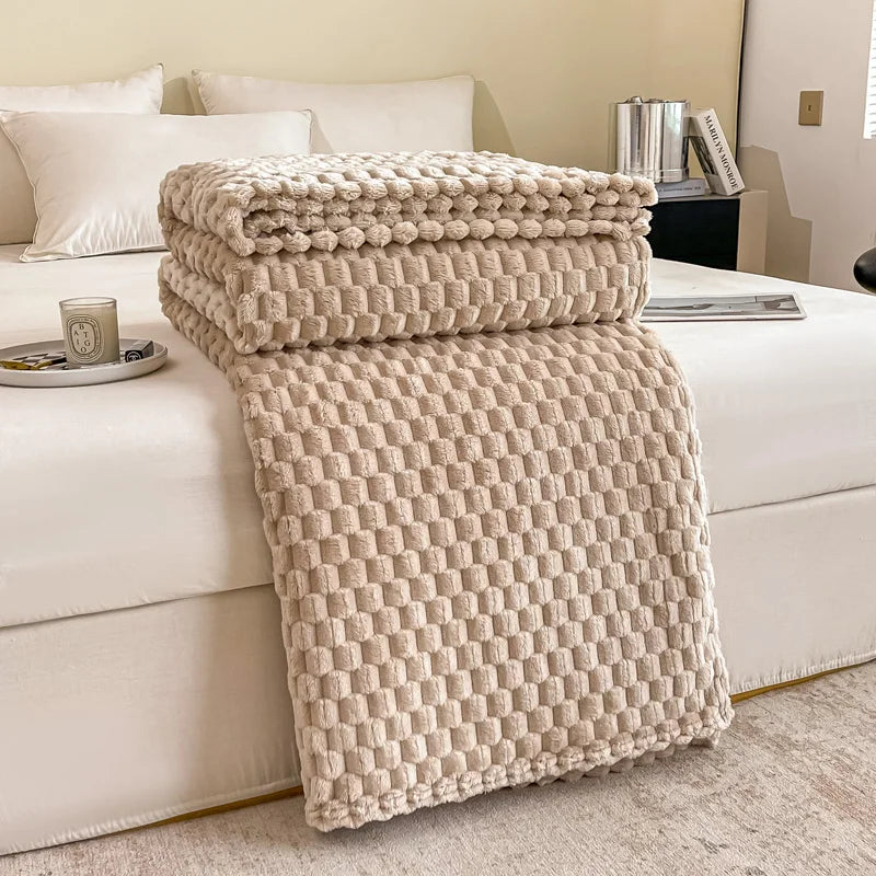 Caelidra - Checked Soft Velvet Blanket Warm Cozy Throw for Sofa and Bed 9