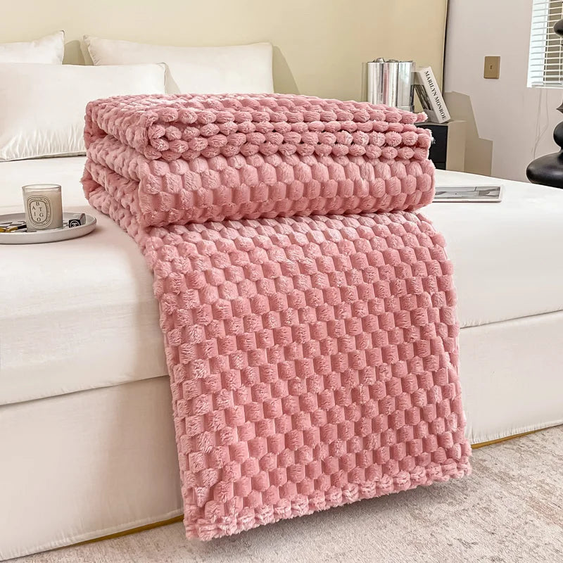 Caelidra - Checked Soft Velvet Blanket Warm Cozy Throw for Sofa and Bed 10