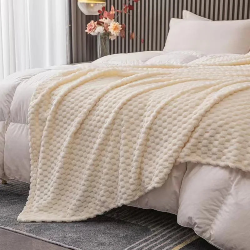 Caelidra - Checked Soft Velvet Blanket Warm Cozy Throw for Sofa and Bed 4