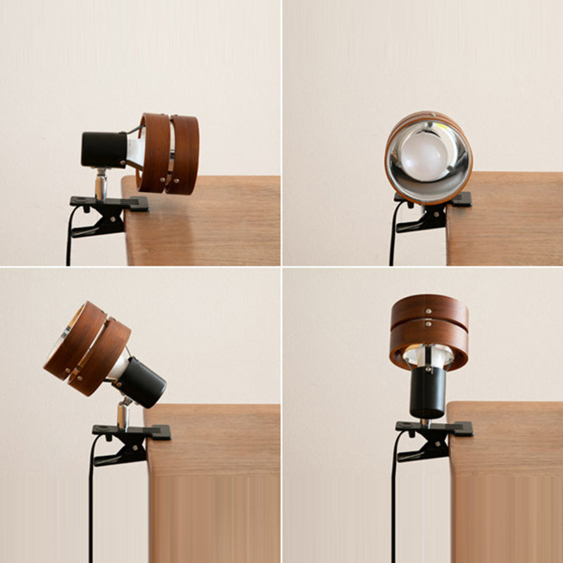 Traditional Japanese Round Clip Wood Iron Acrylic 1-Light Table Lamp For Bedroom 7