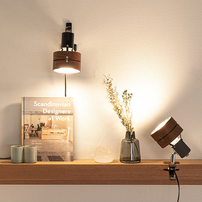 Traditional Japanese Round Clip Wood Iron Acrylic 1-Light Table Lamp For Bedroom 1