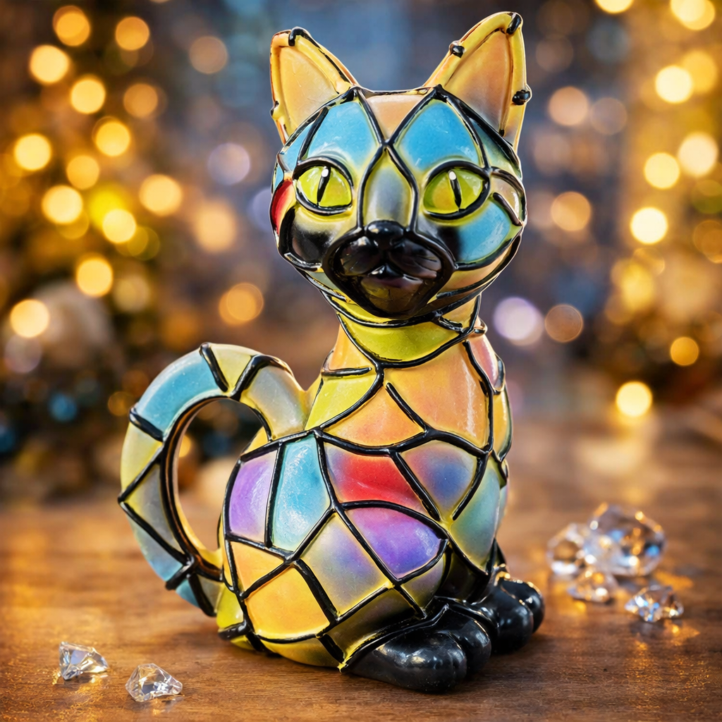 Elara Haus Table Lamp - Stained Resin Black Cat Bedside Lamps 1