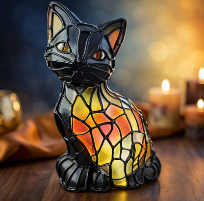 Elara Haus Table Lamp - Stained Resin Black Cat Bedside Lamps