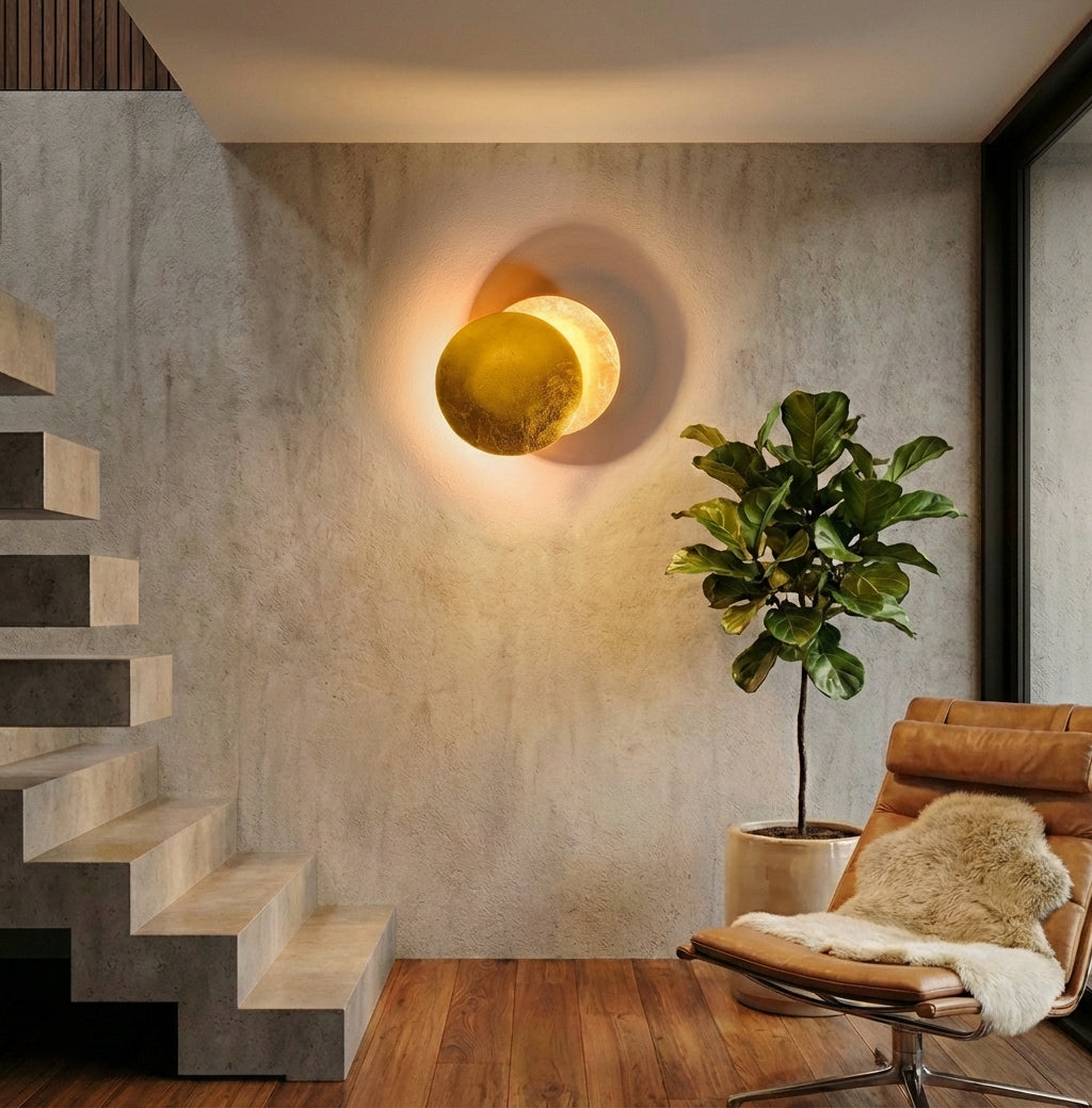 Elara Haus Textured Moon Sconce - Modern LED Wall Light