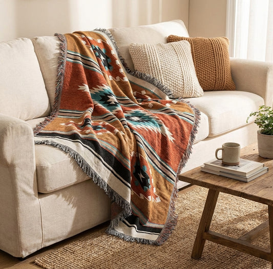 Elara Haus Throw Blanket - Polyester Cotton Vibrant Throws 130cm x 170cm