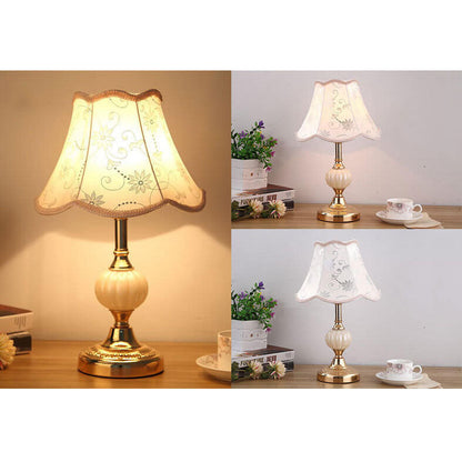 Nordic Vintage Floral Glass Fabric 1-Light Table Lamp 6