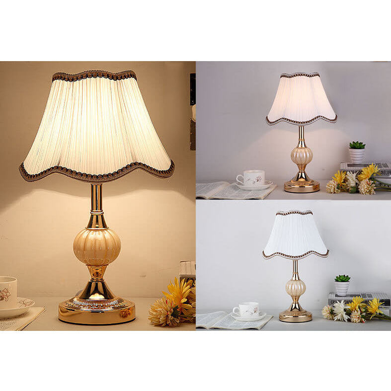 Nordic Vintage Floral Glass Fabric 1-Light Table Lamp 7