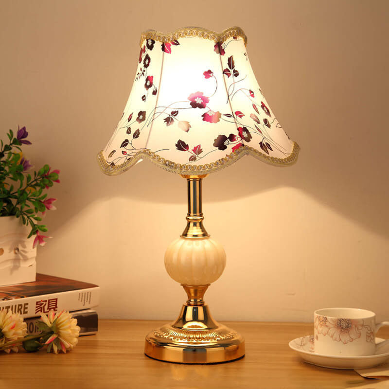 Nordic Vintage Floral Glass Fabric 1-Light Table Lamp 9