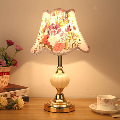 Nordic Vintage Floral Glass Fabric 1-Light Table Lamp 11