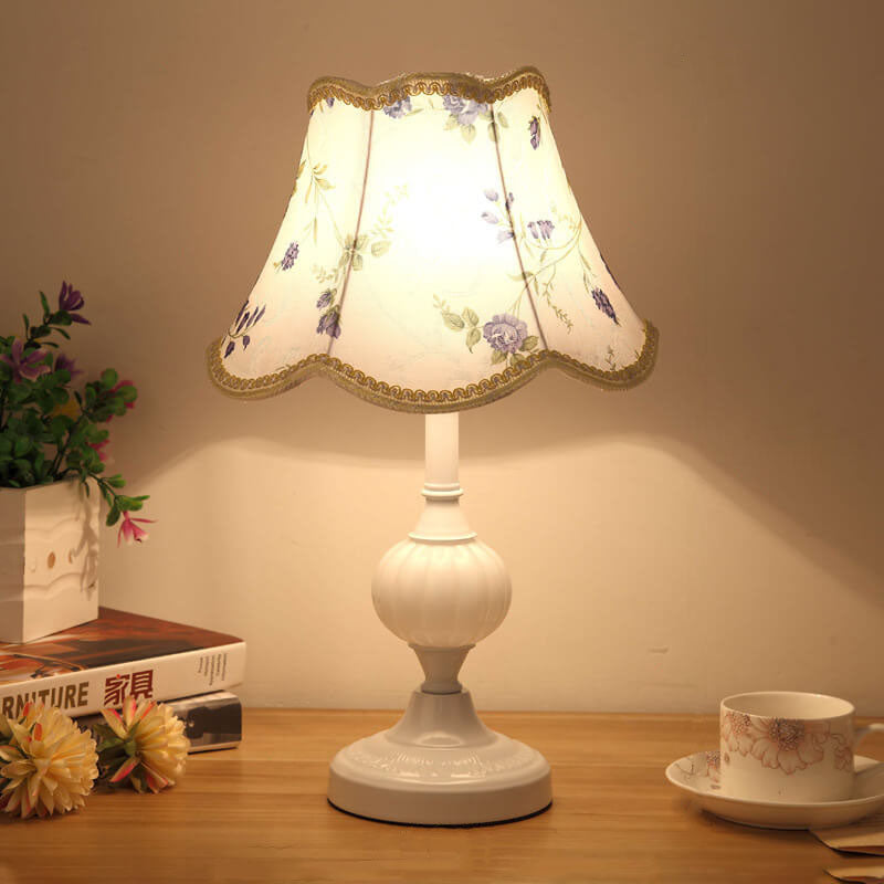 Nordic Vintage Floral Glass Fabric 1-Light Table Lamp 13