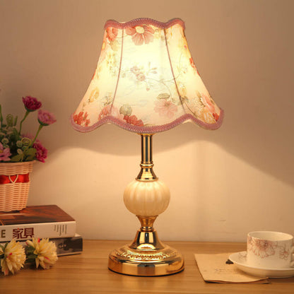 Nordic Vintage Floral Glass Fabric 1-Light Table Lamp 14