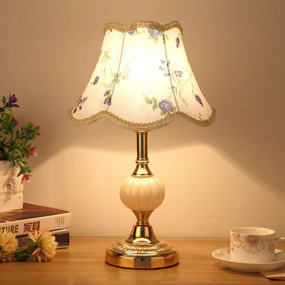 Nordic Vintage Floral Glass Fabric 1-Light Table Lamp 15