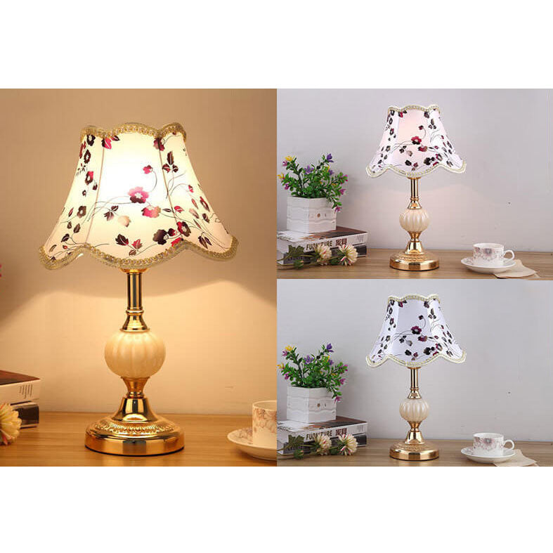 Nordic Vintage Floral Glass Fabric 1-Light Table Lamp 17