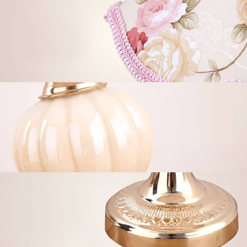 Nordic Vintage Floral Glass Fabric 1-Light Table Lamp 4