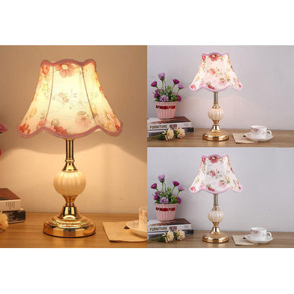 Nordic Vintage Floral Glass Fabric 1-Light Table Lamp 5