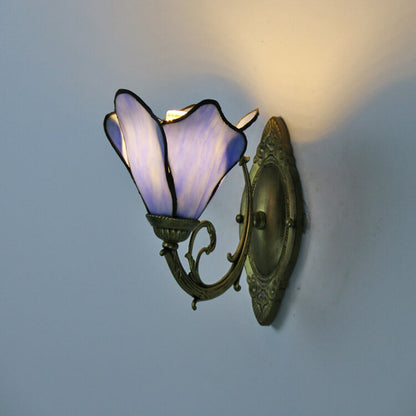 Vintage Tiffany Petals Stained Glass 1-Light Wall Sconce Lamp 0