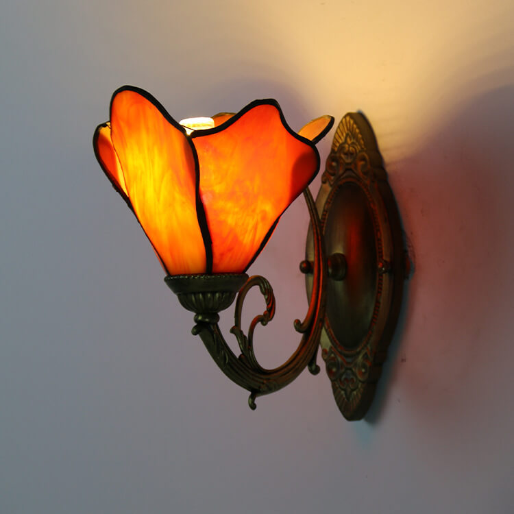 Vintage Tiffany Petals Stained Glass 1-Light Wall Sconce Lamp 2